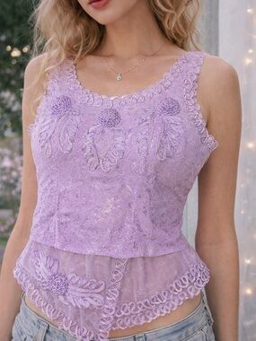 Vintage FairyCore Lavender Lace Top